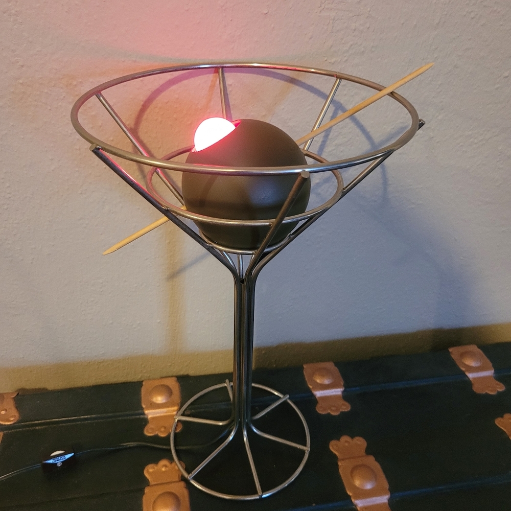 RARE Lamp David Krys 1993 Pop Art Martini Glass with Olive Chrome Modernist Bar